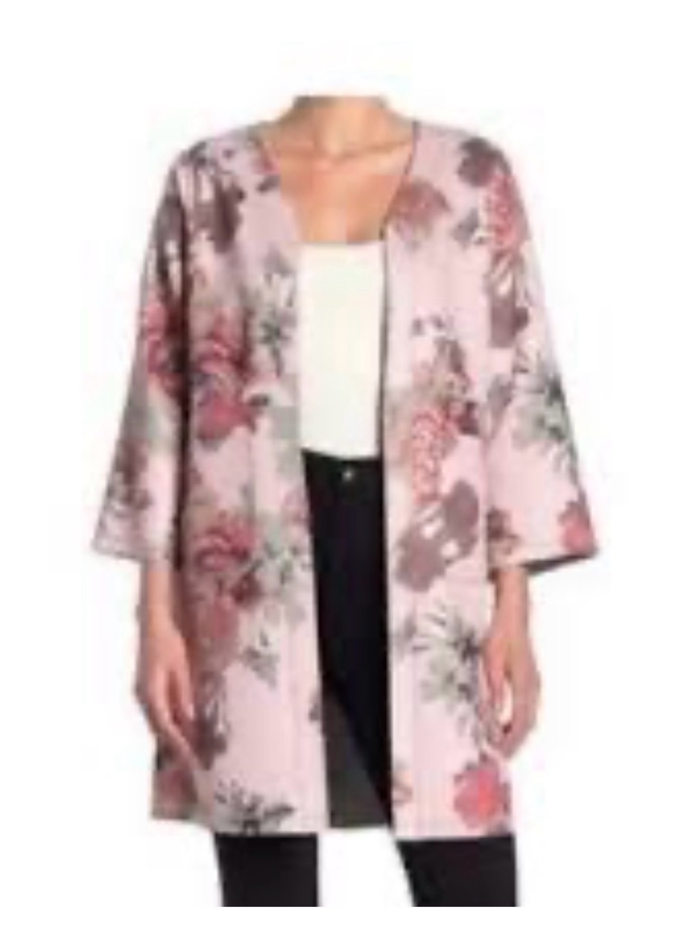 T Tahari Blush Floral Open-Front Kimono